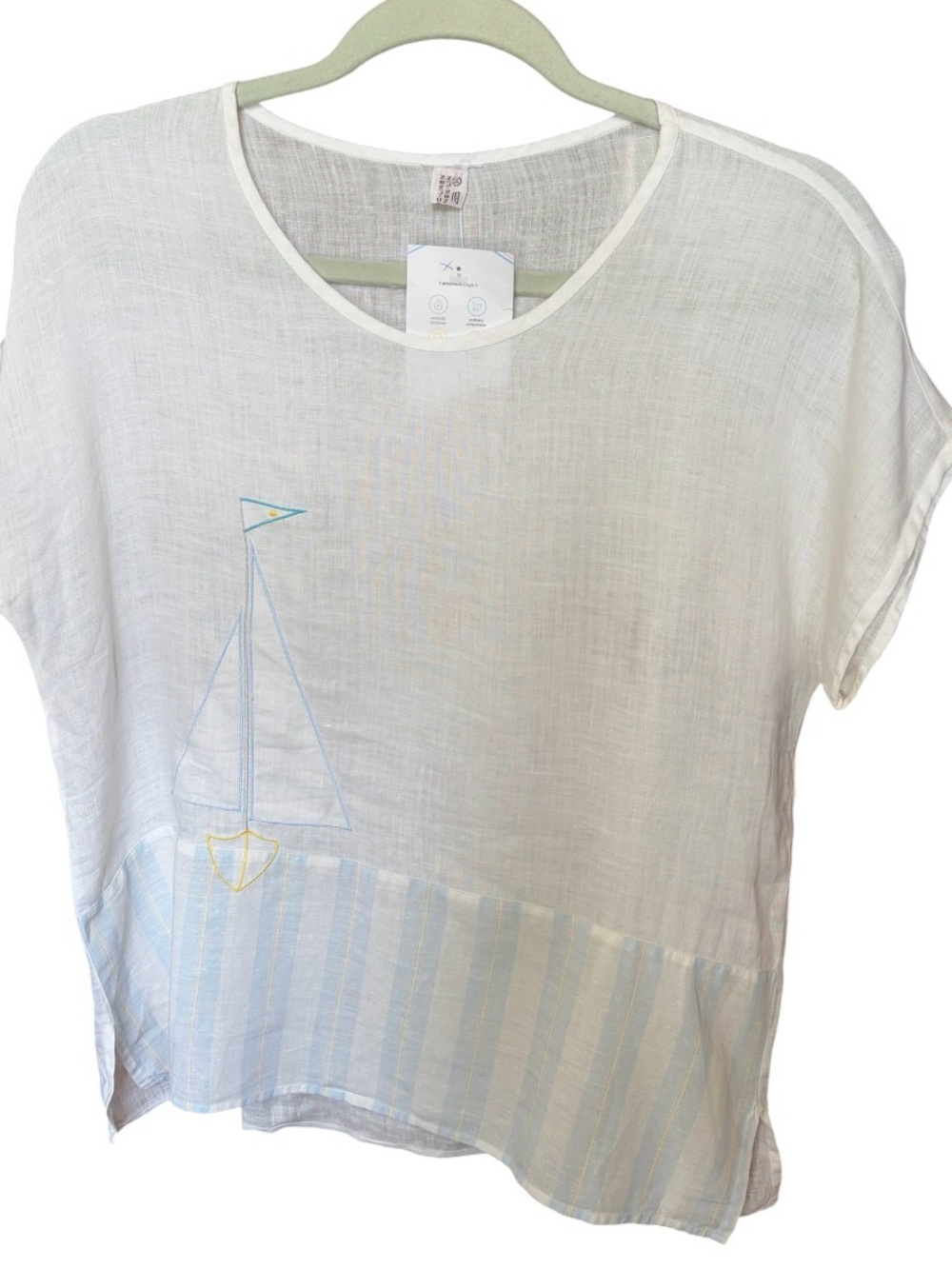 Vintage White 100% Linen Sailboat Top bought in Italy.*See photos for size